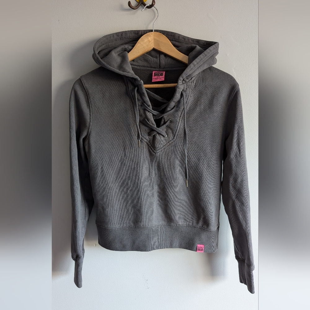 Married to the Mob | MTTM Grey Lace Up Collar Hoodie, Size XS